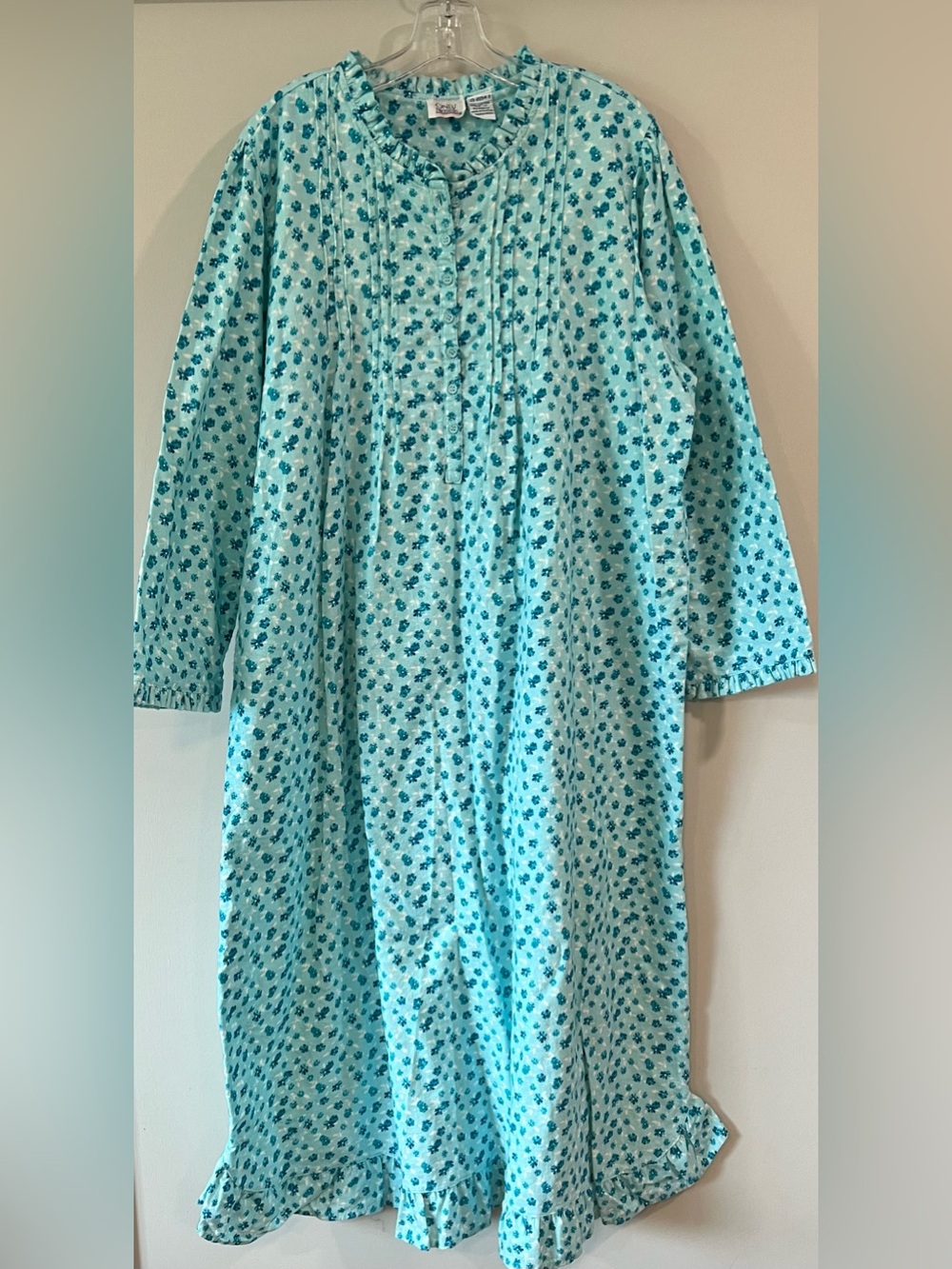 Only Necessities - 1x, Aqua Teal Floral Nightgown - Pajama Dress, plus size